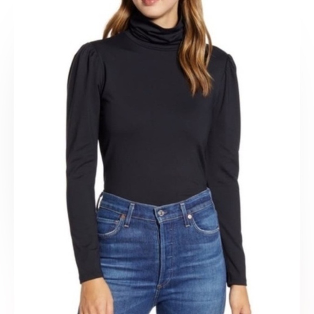 Rachel Parcell Black Long Sleeve Turtleneck Puff Sleeve Top Sz. XS